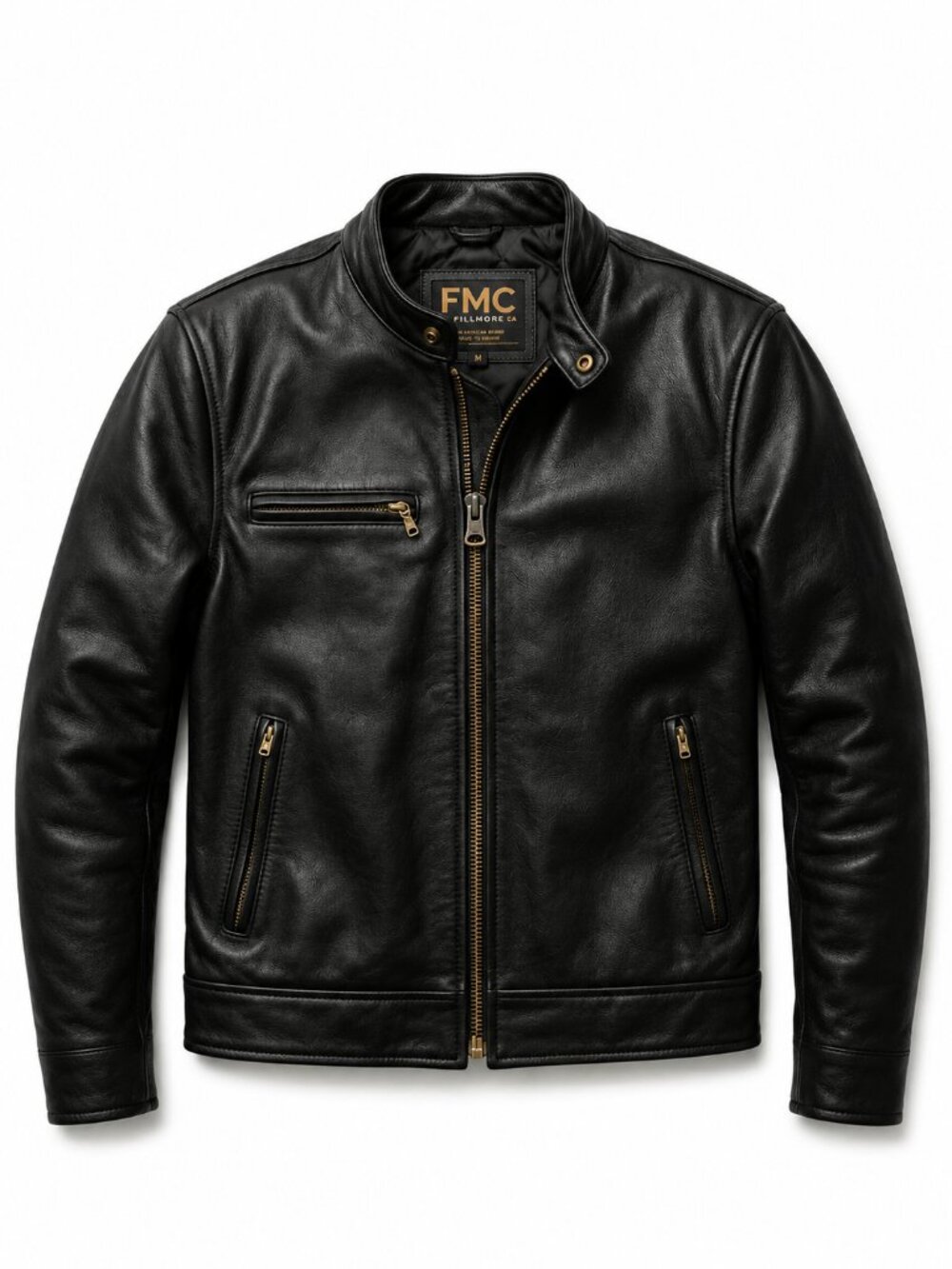 FMC Black Leather Cafe Racer Motorcycle Jacket Mens Medium 42 Chest